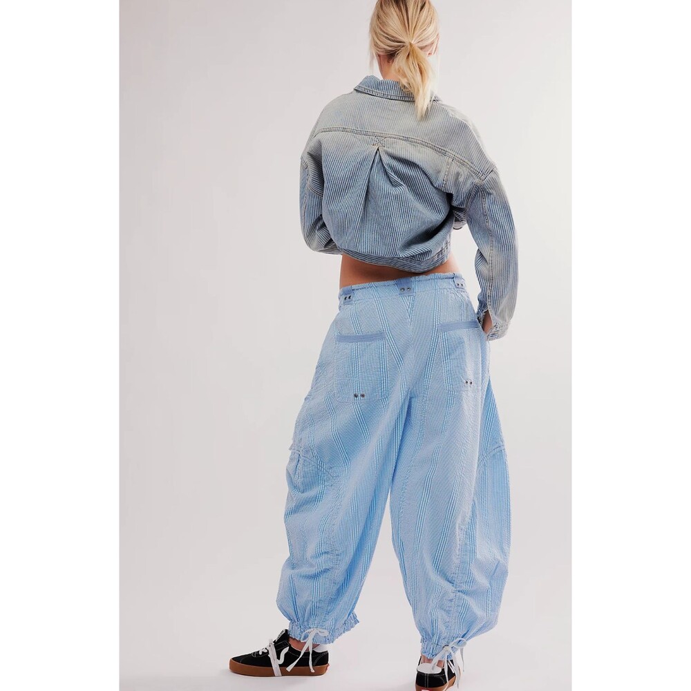 Free People Outta Sight Parachute Pants Striped Blue Small S NEW - Picture 3 of 5